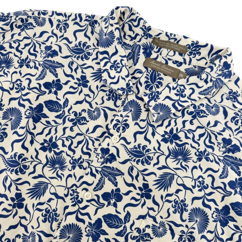Daniel Cremieux Button Down Shirt Mens XXL White Blue Floral Short Sleeve Cotton
